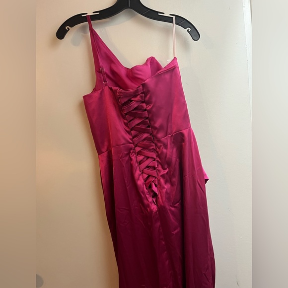 Satin One Shoulder Dress Long with Slit Ruched Mermaid Formal Evening Event Gown - Picture 7 of 10